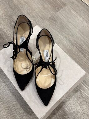 Jimmy Choo Black Pointed Toe Tie-Front Heels